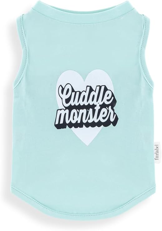 Pamuklu Cuddle Monster Yazılı Köpek ve Kedi Tişört (Su Yeşili, X-Small)