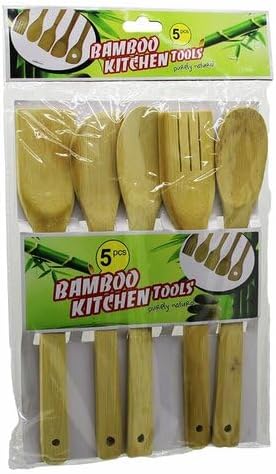 AEE® 5'li Büyük Boy Doğal Bambu Kaşık Spatula Mutfak Tahta Kaşık Seti 30cm