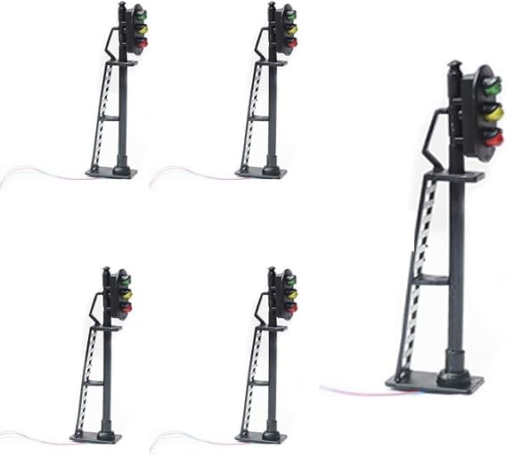 5 Pcs Model Railway, Model Railway 3-Light Block Signals 3/12 VOLT DC OO GAUGE Pre Wired For Building Sand Table Models (Style 1)