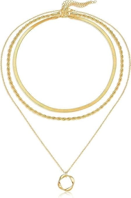 Evabelle ゴールドレイヤードネックレス 女性用 トレンディジュエリー 14K リアルゴールドメッキ -PN0072A