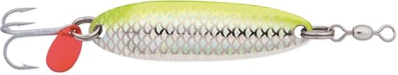 LUHR-Jensen Crocodile Spoon Casting & Trolling Fishing Lure for Salmon Trout Steelhead 38 5.1-0.3 cm Chrome/Chartreuse Reflex