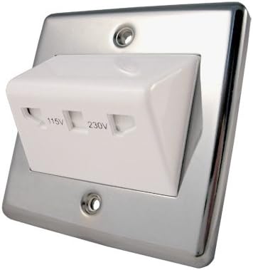 Shaver Socket Single Plate - Polished Chrome - Classic - White Insert - Dual Voltage 115V/ 230V