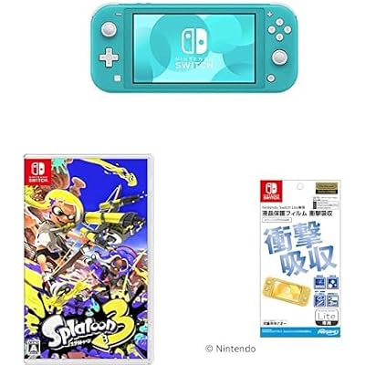 Nintendo Switch Lite ターコイズ＋任天堂ライセンス商品Nintendo Switch Lite専用液晶保護フィルム 衝撃吸収＋限定特典Nintendo Switch ロゴデザイン マイクロファイバークロス＋スプラトゥーン3 -Switch