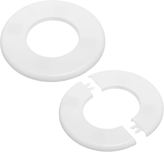 PATIKIL Wall Split Flange 2.52" (64mm),2 Pcs ABS Round Self-Adhesive Escutcheon Plate Buckle Water Pipe Cover for Kitchen Bathroom Arm Pipe Faucet Decoration, White