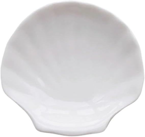 Trinket dish Ceramic White Shell Plate Jewelry Storage Trays Shaped Dinner Household Breakfast Tableware Photo Props for Decor(M diameter 9.4cm)