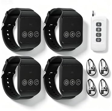 Wireless Call Button System, Vibration Buzzer, Wireless Caregiver Pager Call Bell Call System Alert Button with 4 Watch Receivers and 1 Transmitter for Restaurants, Cafes