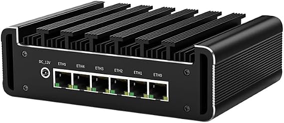 Fanless Mini PC Core i3 N300 8C/8T with 6 * 2.5G LANs,DDR5,4*USB2.0,4K HD DP,Mini Desktop Computer Support Dual Band WiFi for Industry Business,NO RAM NO SSD(M.2 Nvme)