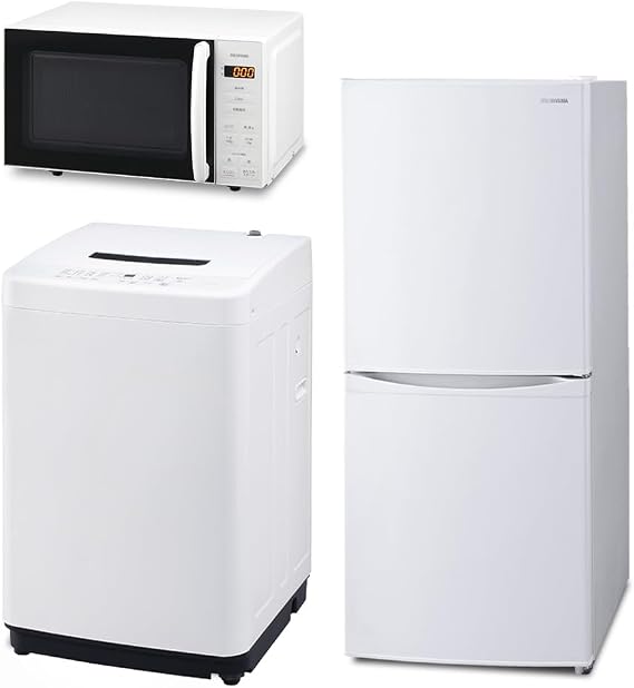 Iris Ohyama Home Appliance Set, New Life Set, Living Alone 2024 New Life 3-Piece Set, Washing Machine, 10.9 lbs 4.5 kg + Refrigerator, 39.4 gal 142 L White + Microwave 4.9 gal 18 L White