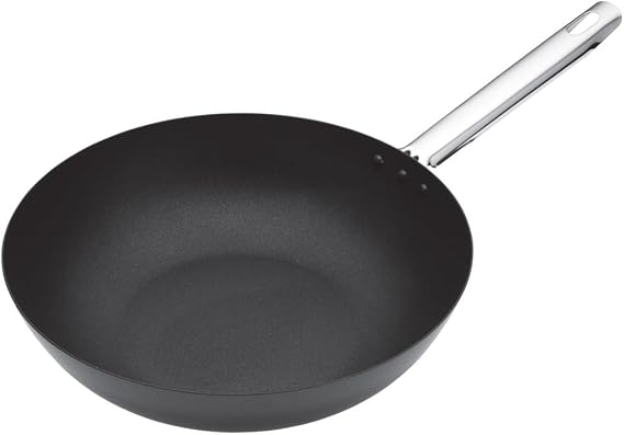 MasterClass Professional Non-Stick Carbon Steel Induction-Safe Wok, 30 cm (12")