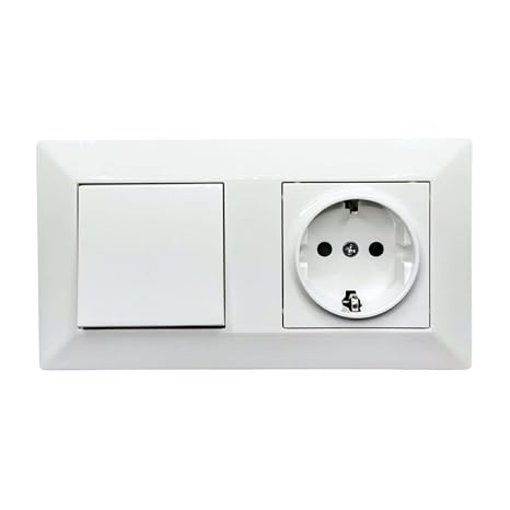 Jandei - Schuko Plug 2P+T 16A and Switch Switch, 230V, Elegant Interior Wall Decoration, Easy to Install, Includes Frame and Mechanism, White Polycarbonate