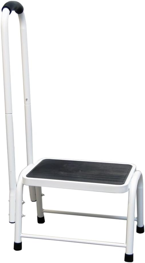 Safety Step Stool | Step Stool with a Handrail for Support | Lightweight and Portable, Steady and Stable | Includes a Non-Slip Step Surface | Platform size: L26xW38xH28cm Handrail Height: 89cm