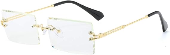 Rimless Rectangle Sunglasses for Women Men Y2K Retro Eyewear UV400