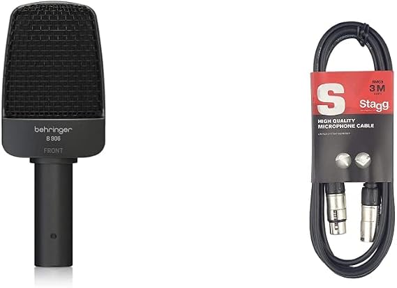 Behringer B 906 Dynamic Microphone for Instrument and Vocal Applications & Stagg SMC3 3m XLR to XLR Plug Microphone Cable, Black