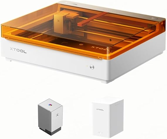 xTool M2 Color Craft Laser Engraver and Cutter, 10W Diode Module & CMYK Inkjet Printer Machine Bundle with Desktop Smoke Air Purifier & Smoke Purifier Adapter, Class 1 Enclosed Engraving Machine
