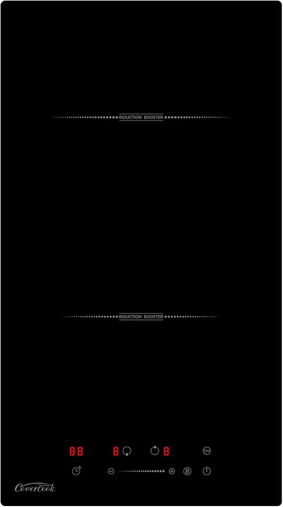 2 Ring Electric Hob, Built-in 30 cm Induction Hob, Double Electric Hob with Boost Function, Slider Touch Control, Timer, Child Safety Lock, 9 Power Levels, 3500W, Hard Wired, No Plug