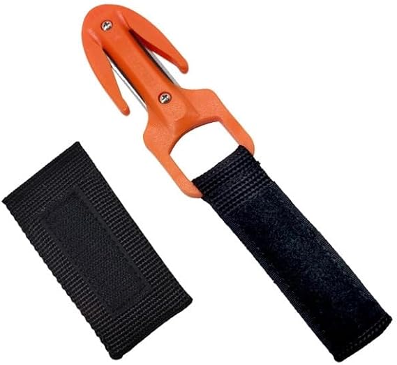 pistro Dive & Surf Safety Twin Line Cutter | PP Handle + Sheath | Carbon Steel Blade for Scuba Diving, Fishing Nets - Orange