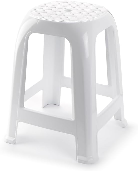 Muddy Hands Large Plastic Sitting Stool for Home or Garden Indoor Outdoor Stackable Chair (White)