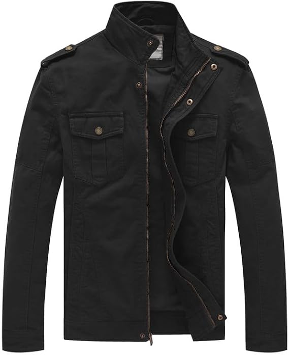 WenVen Men's Lightweight Cotton Military Jacket Casual Full-Zip