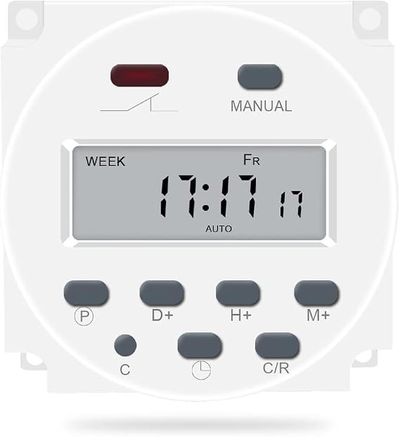 CN101 12V DC/AC Digital Timer, LCD Programmable Time Relay Switch for Electrical Outlets White