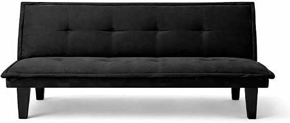 Genérico Clic Clac Futon Sofa Bed, Upholstered in Black Faux Suede, 162 x 76 x 72 cm, Black, Seat Depth 43 cm, Seat Height 34 cm, 2 People, Legs 20 cm