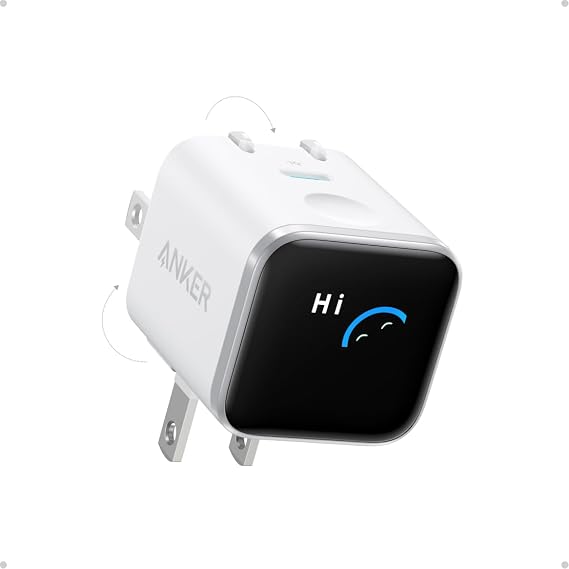 Anker Nano Charger 45W, Display, Swing Plug, White, USB PD USB-C Rapid Charger, PSE Technology Standards / Approximately 180° Foldable Plug, Compatible with iPhone, MacBook Air and Other Devices