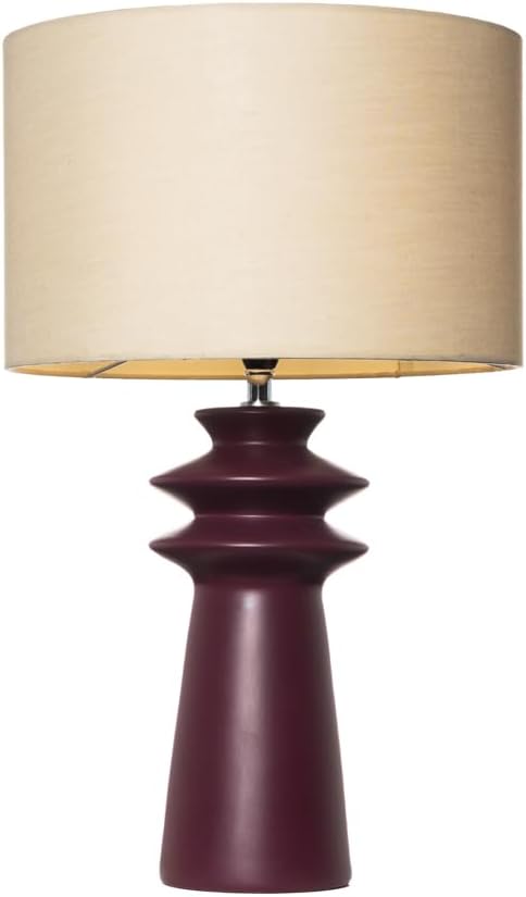 LITECRAFT Findlay Table Lamp Ceramic E14 Base with Beige Fabric Shade - Burgundy