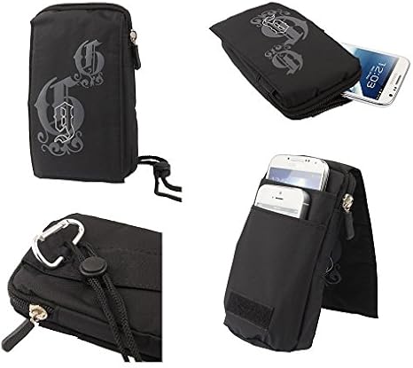 Multi-functional Vertical Stripes Pouch Bag Case Zipper Closing Carabiner for Nokia 8800 Sapphire Arte - Black (16 x 9.5 cm)