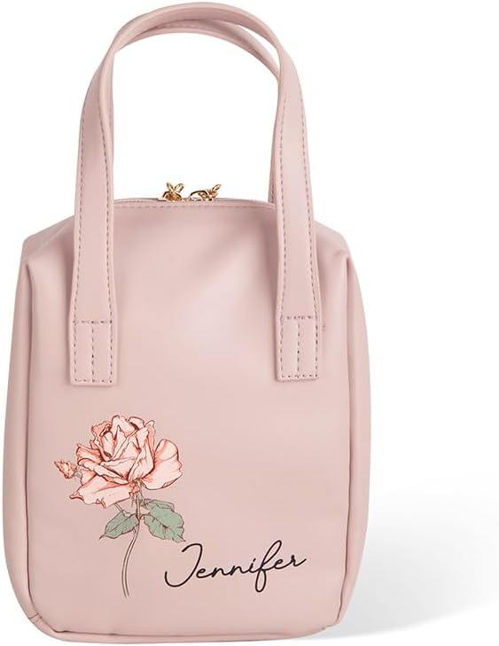 CALLIE Personalised PU Leather Makeup Bag with Name and Birth Flower