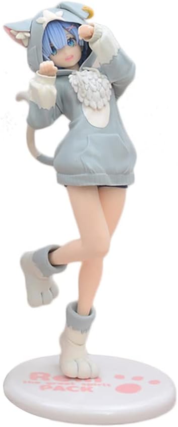 REM Figure Statue - 20cm Remu Figure Model Cat Ear Maid Ver Anime Figurine Sculpture Toys Handmade Collectible Desktop Decoration for Fans