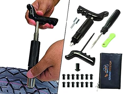 GRAND PITSTOP 20 Pcs Tubeless Tire Puncture Repair Kit with Mushroom Plug for Tyre Punctures and Flats on Cars, Motorcycles, ATV, Trucks & Tractors 15 Mushroom Plugs