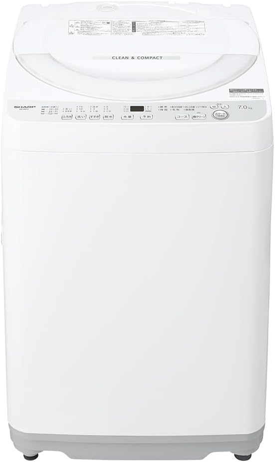 Sharp Vertical Fully Automatic Washing Machine, 7 kg, Body Width 52.0 cm, Stainless Steel, Silver, Hole-less Drum, Cleaning, Clean, Water Saving ES-GE7J-S