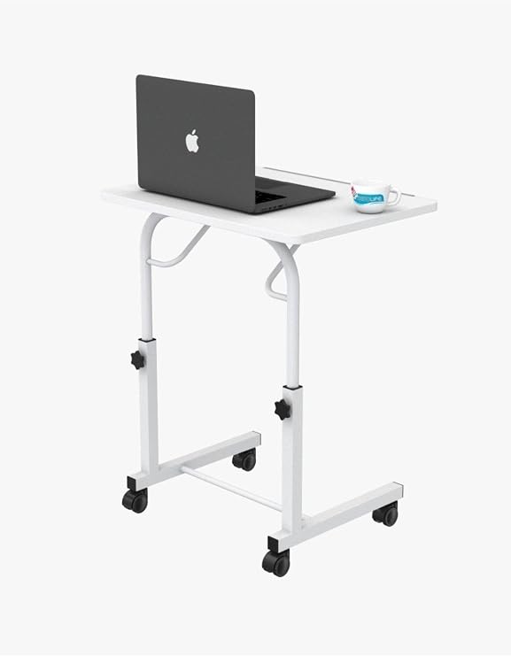 Depolife Tekerlekli Notebook Laptop Çalışma Sehpası Eğim Ve Yükseklik Ayarlı Akrobat Ders Yemek Çekyat Masası, tüm beyaz tekerlekli