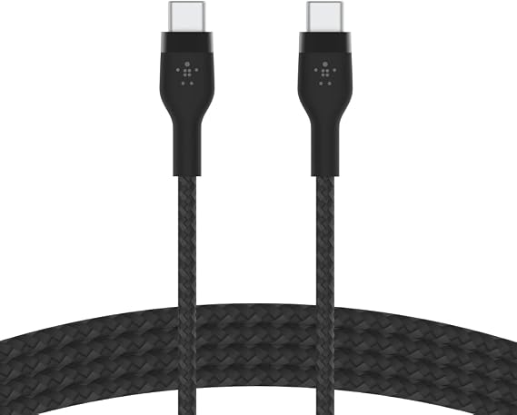 Belkin BoostCharge Pro Flex Braided USB C charger cable, USB-IF certified Power Delivery PD type C fast charging cable for iPhone 16, 15, Galaxy S24, S23, MacBook Pro, iPad, Pixel and more – 1m, black