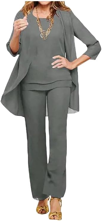 3 PC Chiffon Mother of The Bride Pants Suits Wedding Guest Outfit Formal Evening Dress Wedding Party Outfit