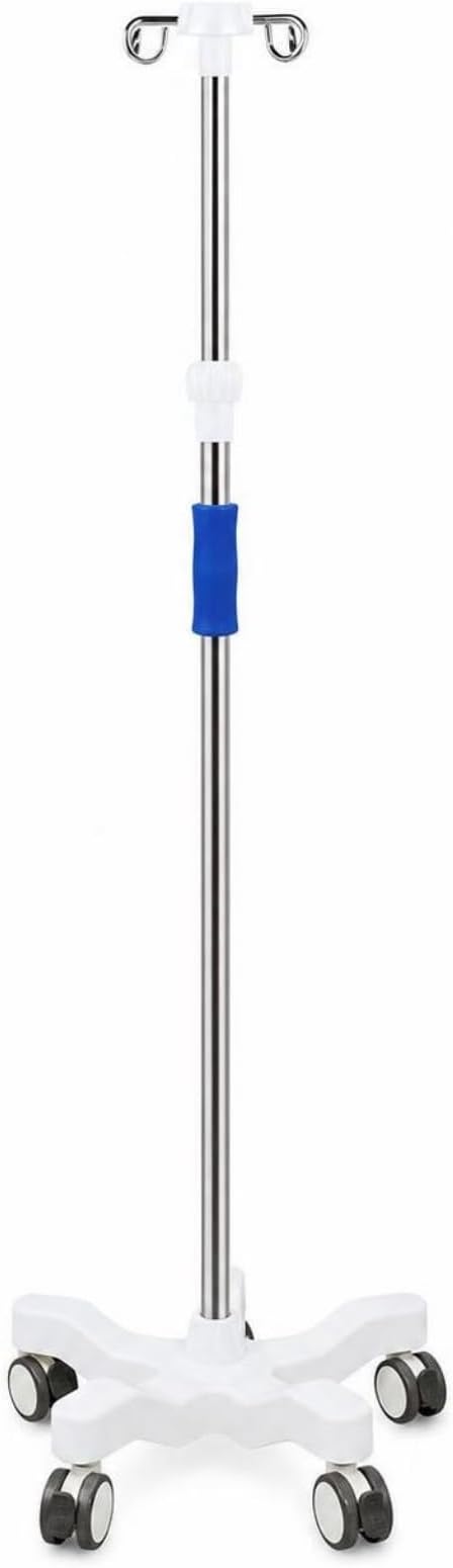 Adjustable Stand Mobile Infusion Pole With Wheels Fe Smooth Rolling Caster Set For Hospital Bedside Fluid Administration Support, White