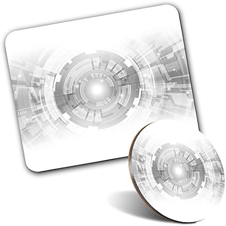 Rectangle Mouse Mat & Round Coaster Set - BW - Computer Technology Concept Eye 20 cm & 9 cm for Computer & Laptop, Office, Gift, Non-slip Base #42441