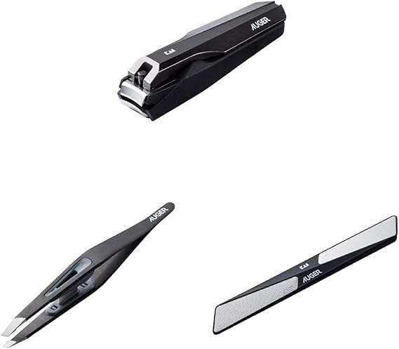 Kai Corporation AUGER Nail Clippers, M Size, Stainless Steel, Men's, Hands, Feet, 1 Piece 1 + 1 Tweezers, Angled Eyebrows, Eyebrows, Eyebrows, Eyebrows, Tweezers, Tweezers, Men's, Nail File, Men's, Nail Care, Double-Sided Type, Maintenance, Stainless Steel, Black