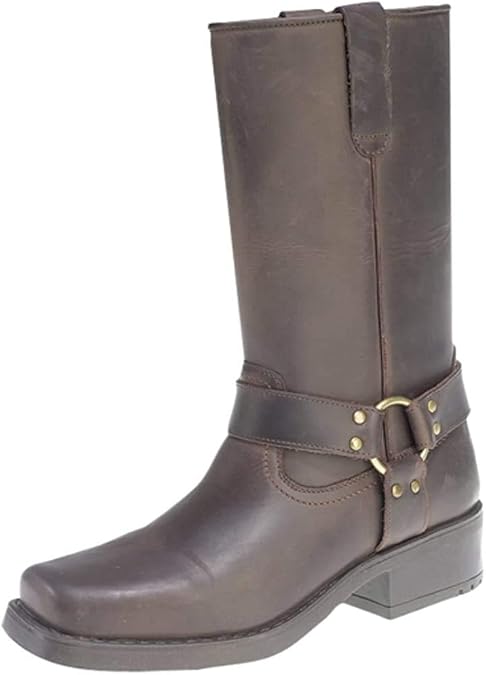 Gringos Men's Black Engineer Boots, Pull-On Western Buckle Biker Boots