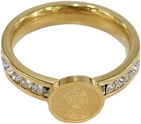 ヴィンテージ キュービックジルコニア ポートレート ディスク リング レディース メンズ チタン スチール 18k 金メッキ ミニマリスト ラウンド コイン クリスタル ステートメント 親指 中指 指 リング 快適フィット ファッション ジュエリー サイズ 6/7/8