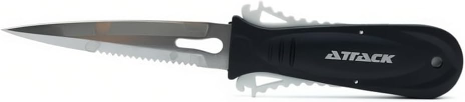 Apnea Attack Dalış Bıçağı, Kakıçlı, 11 cm, Siyah, 304SS Çelik
