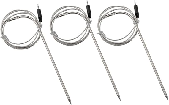 3 Pcs Replacement Probe Sensor for BBQ Thermometer with DC 2.5 mm Connector, Waterproof Meat Temperature Probe for Pellet Grill, Oven, 130 cm Cable