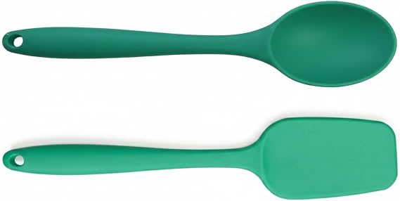 Silikon Kaşık & Pişirme-Servis Kaşığı (Pilav Kaşığı/Kürek Spatula) Seti – Isıya Dayanıklı, Çizmez, Askılı Tek Parça Tasarım (Yeşil)