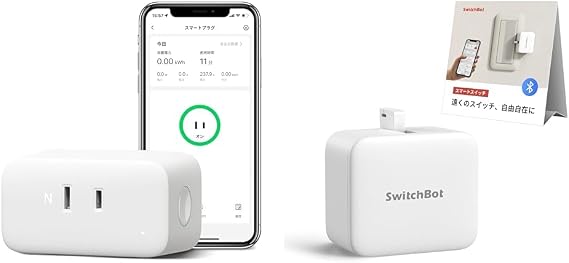 SwitchBot Smart Plug, Plug Mini + Switch Bot, Compatible with Buttons, Finger Robot, Smart Switch, Smart Home, Wireless Timer, Remote Control with Smartphone, Compatible with Alexa, Google Home, Siri