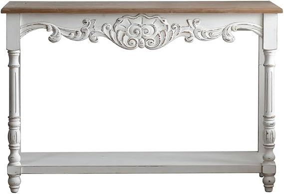 Sofa Table, Retro Design Console Table With Carved Details, Country French Solid Wood Entryway Table For Hallway Foyer