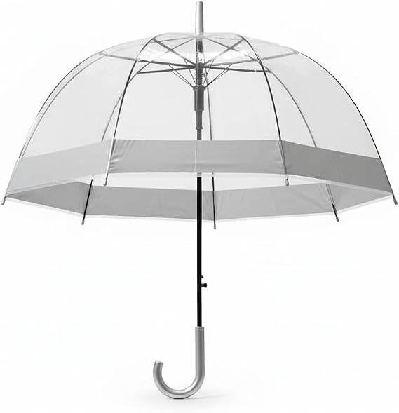 SWL Clear Dome Umbrella for Everyday Use | Transparent Birdcage Umbrella with Hook Handle & Full Coverage | Rain Umbrella for Daily Use, Events & Corporate Branding