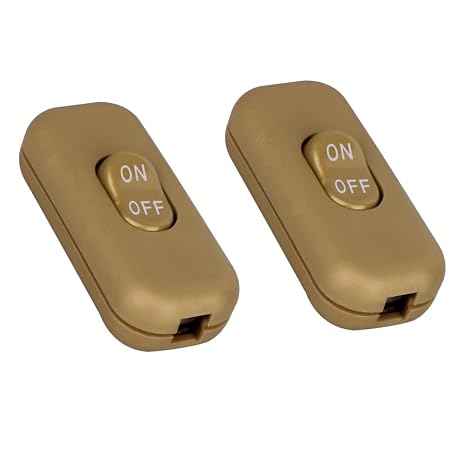 Helunsi Inline Switch 2 Pcs, Lamp Cord Button Torpedo Switch, Light Brown Rated 6A 250V ON OFF Electrical Wire Appliance Rocker Switches, Repair Replacement Control Power Cable Plug Desk Table Light