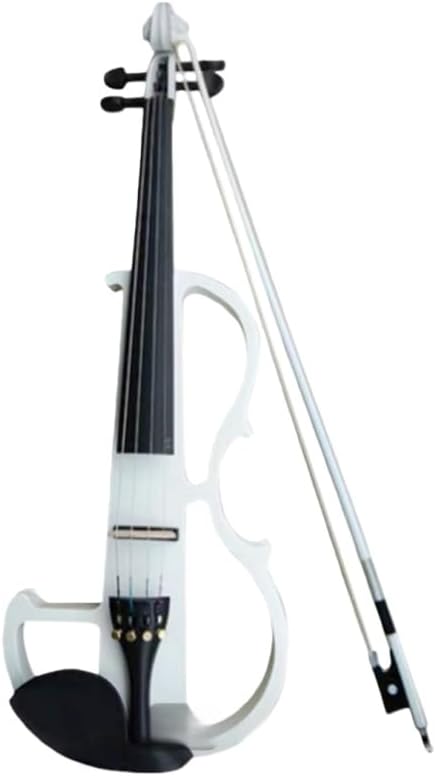 Solid Wood Electric Silent Violin, 4/4 Set, Chin Pad, Ebony Accessories, Hard Case, Extra Strings, Audio Cable, Rosin, Bow, Beginner White