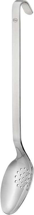 RÖSLE Hook Vegetable Spoon High-Quality Ladle with Hole and Hook Handle 18/10 Stainless Steel Dishwasher Safe Length 31.5 cm Silver