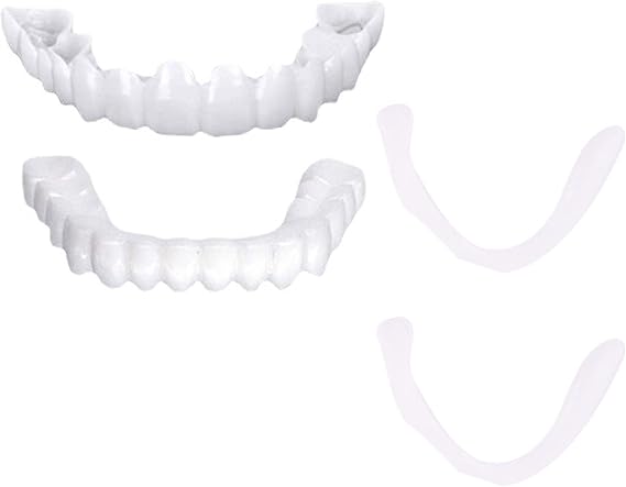 1 Pairs Instant Veneers Dentures Fake Teeth Braces Whitening Cosmetic Tooth Covering Snap on Smile Teeth Top and Bottom Clip in Veneers Teeth Temporary Upper and Lower False Teeth