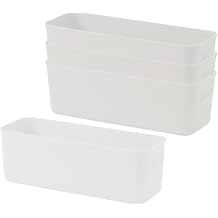 4 Piece Thickened Storage Box, Storage Basket with Handles, Plastic Organizer Box, Storage Boxes, for Kitchen, Bathroom, Kitchen Cabinet, Cosmetics, Children's Room, Office - White